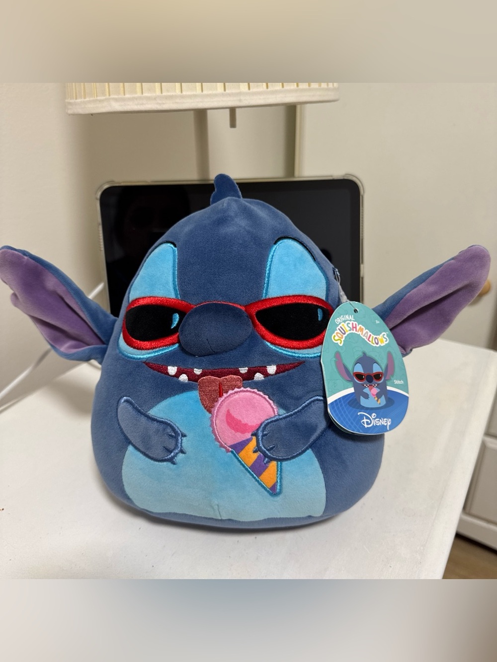 NWT Squishmallow Disney Stitch 8" with Sunglasses & Ice Cream Cone